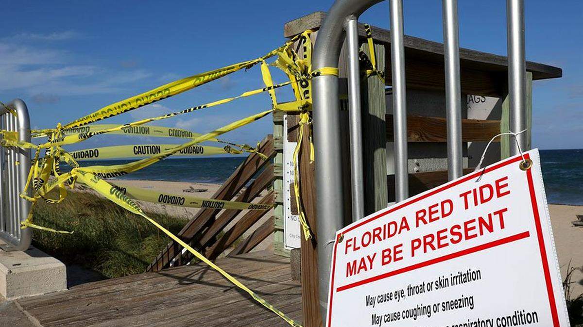 A Lake Worth beach entrance is blocked in October 2018, when all county beaches were closed because of red tide.