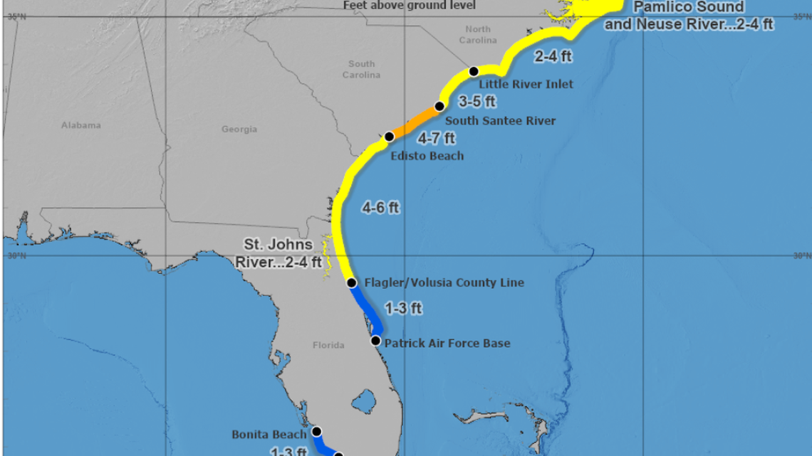 How much storm surge could Ian bring to Florida, Georgia and the Carolinas?