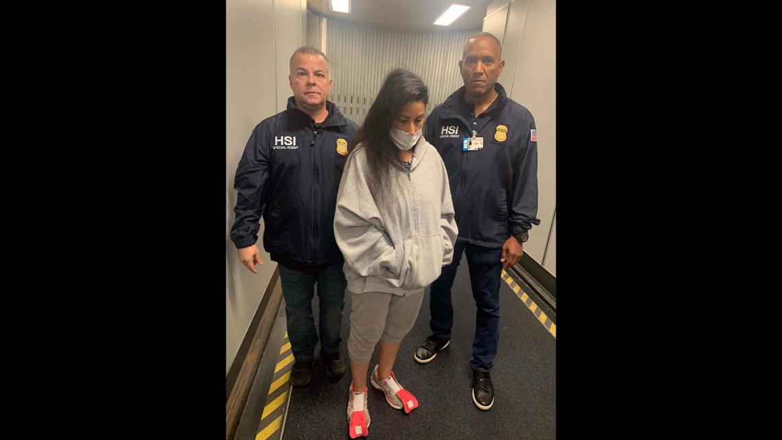 Homeland Security Investigations Special Agents escort former Venezuelan national treasurer Claudia Patricia Díaz Guillén out of Miami International Airport on Thursday night after her flight arrived from Spain. She was extradited to South Florida to face foreign-corruption and money-laundering conspiracy charges.