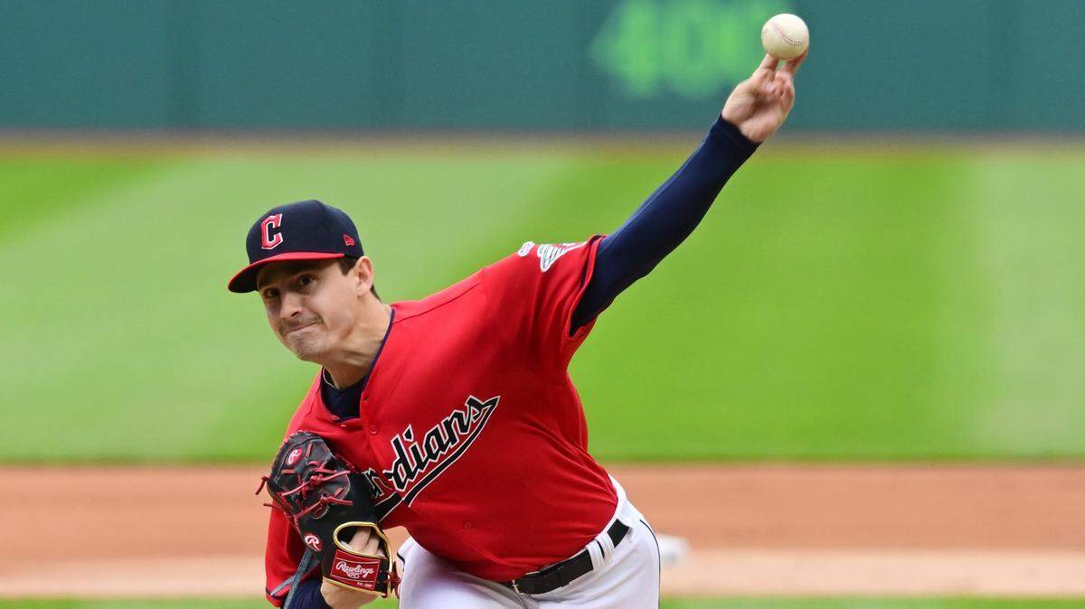 Cleveland Guardians pitcher Logan Allen (41) throws a pitch during the first inning against the Miami Marlins at Progressive Field on Sunday, April 23, 2023.