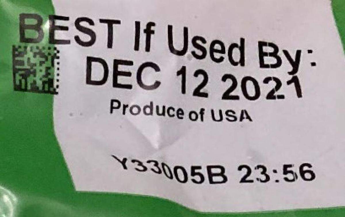 A bagged salad product code from Dole’s Yuma, Arizona facility