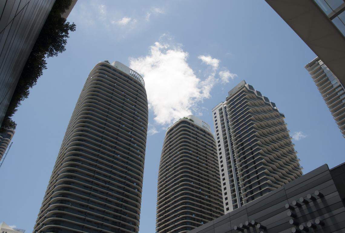 A 2019 view in downtown Miami, where most new apartment buildings are purchased by well-heeled foreigners and investors.