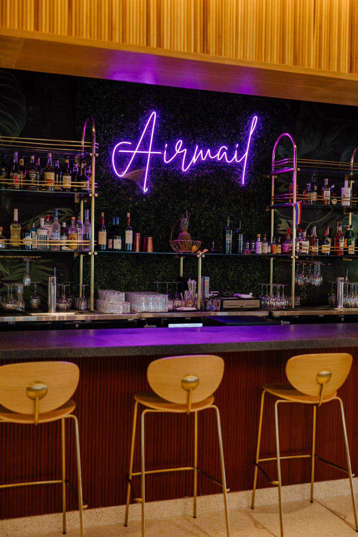 A bar at Alton Food Hall serves beer, wine and cocktails.