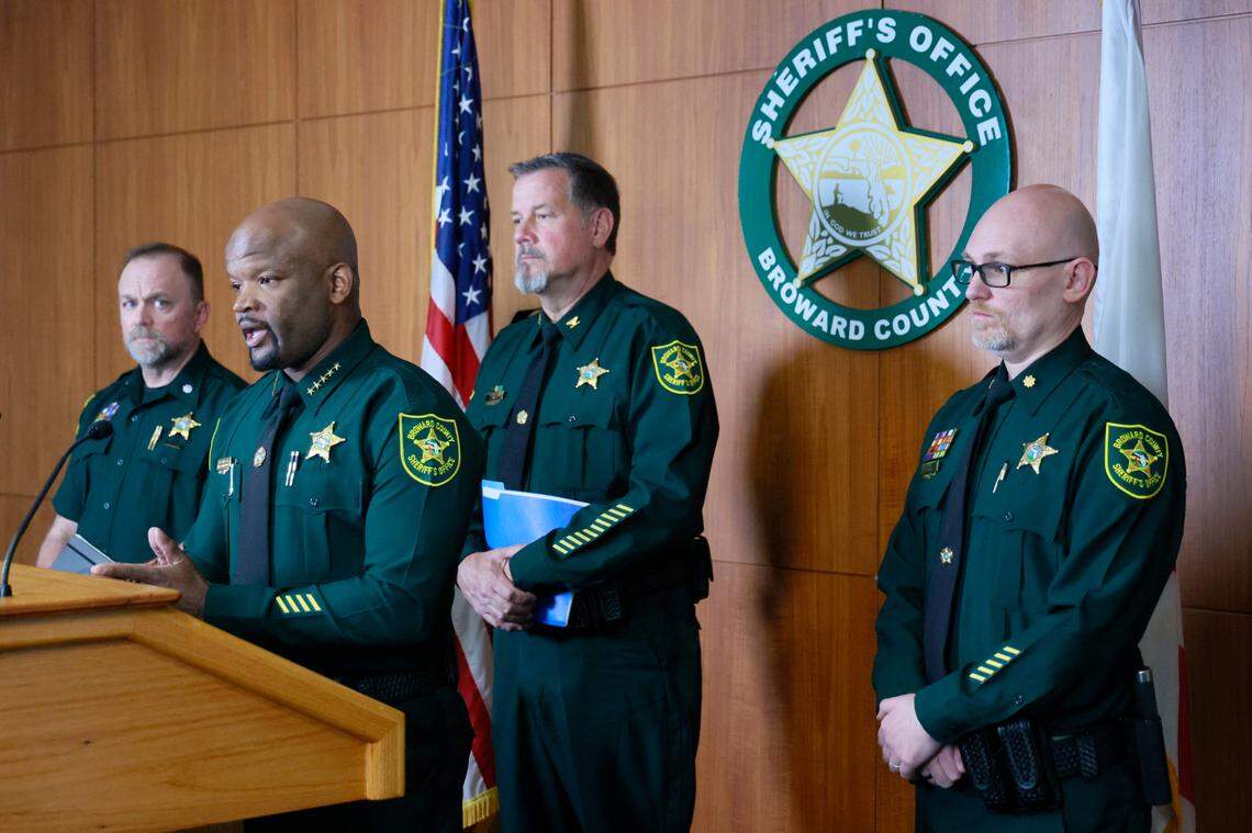 Broward County Sheriff Dr. Gregory Tony answers questions during a news conference on Wednesday, Feb. 19, 2025, to provide an update on the investigation into the homicides that occurred in Tamarac on Sunday, Feb. 16. (Mike Stocker/South Florida Sun Sentinel)