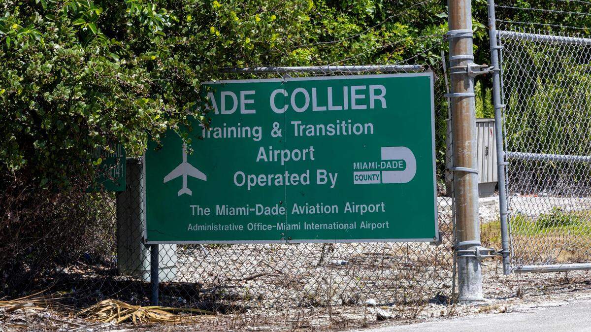 The entrance of Dade Collier Training and Transition Airport on Monday, June 24, 2025, in Ochopee, Fla.