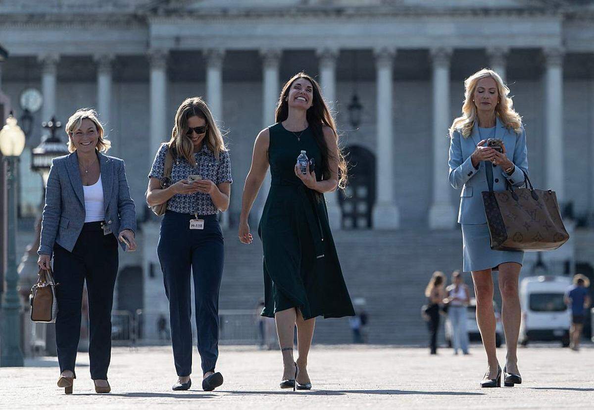 Survivors of Jeffery Epstein (L-R) Danielle Bensky, Annie Farmer, and Theresa Helm  walk with attorney Sigrid McCawley, after they spoke with the House Oversight Committee at the US Capitol in Washington, DC, on September 2, 2025. (Photo by ANDREW CABALLERO-REYNOLDS/AFP via Getty Images)          