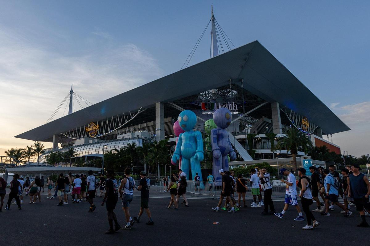 Attendees enter the festival grounds during day two of Rolling Loud Miami 2023 at Hard Rock Stadium in Miami Gardens, Florida, on Saturday, July 22, 2023.