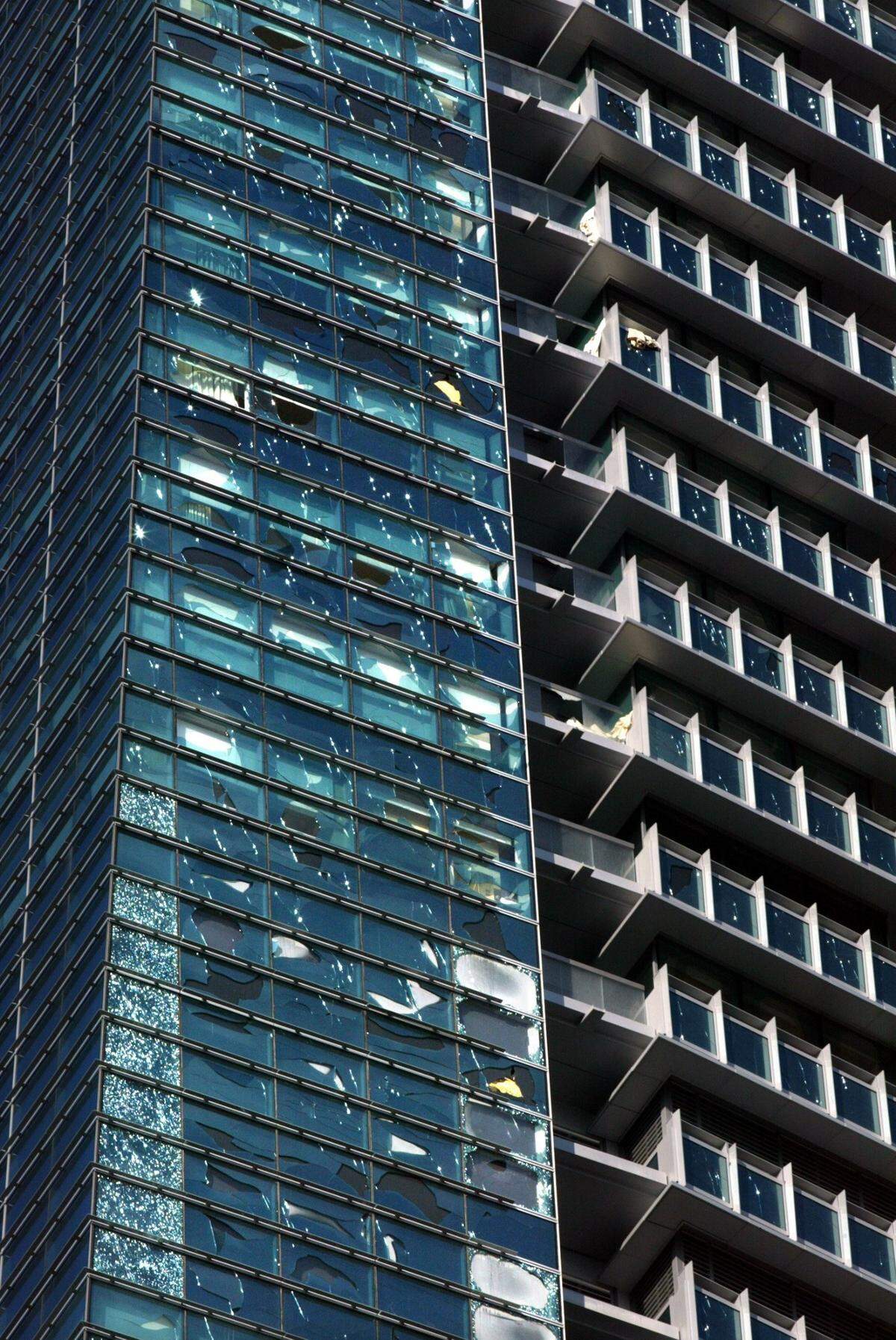 The damaged Espirito Santo bank building on Brickell in Miami.