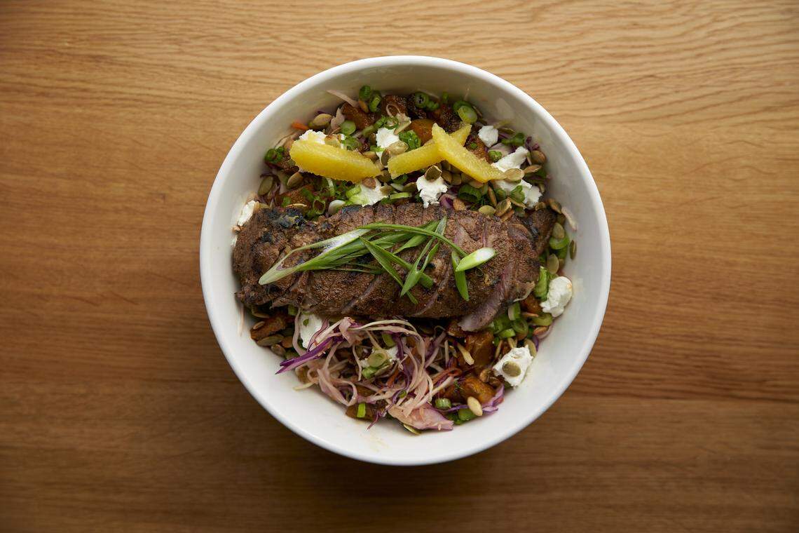 Jerk beef salad at the revamped My Caribbean Kitchen by Norman Van Aken at Timeout Market Miami