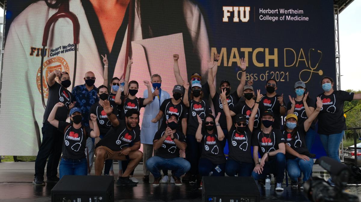 More than 100 graduating students from FIU’s Herbert Wertheim College of Medicine participated Friday in FIU’s Match Day Drive-In ceremony. During Match Day, graduating medical school students learn which residency programs they have been accepted into.