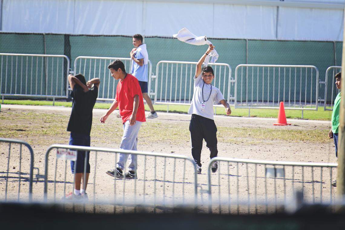 Children photographed at the Homestead shelter for unaccompanied minors in early March 2019.