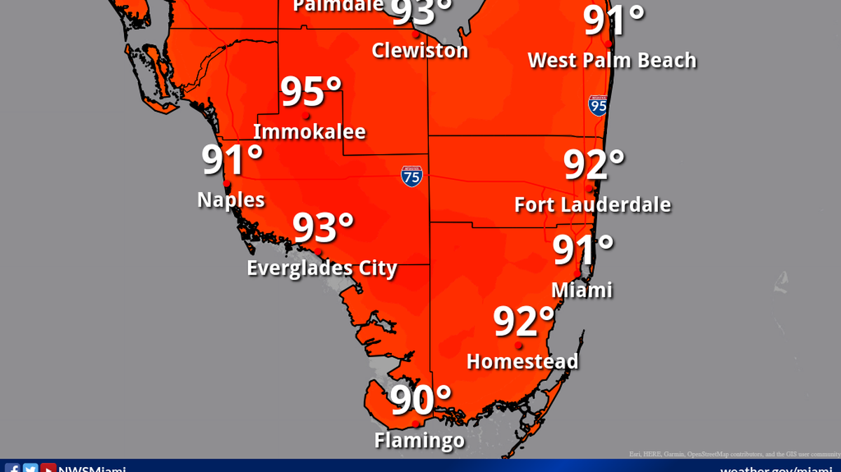 Sunday, Aug. 11, is expected to be another roasting day in the Miami metropolitan area and Southwest Florida.
