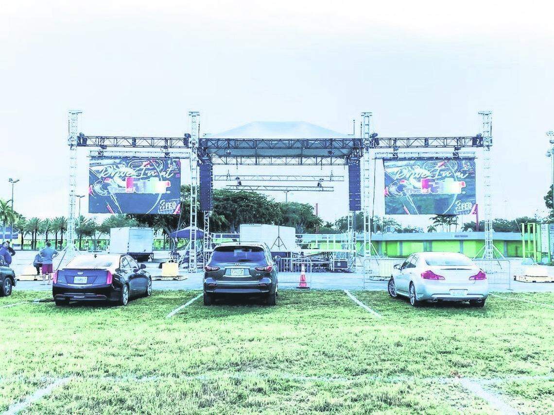 A drive-in movie theater pop=up on the grounds of the Miami-Dade Fair.