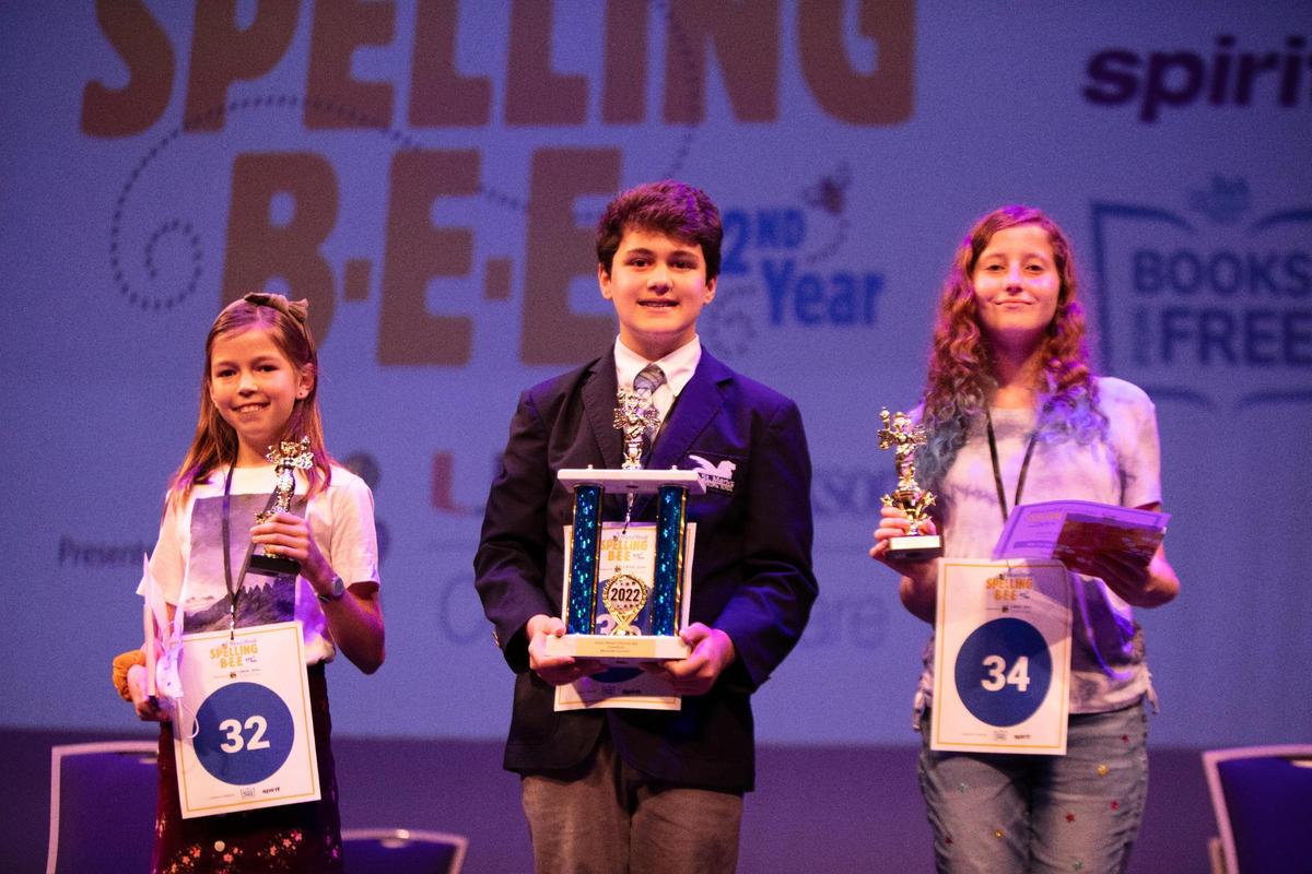 The three winners of the Miami Herald Spelling Bee in Broward, from left: Muriel Ocampo-Hartmann, 10, a fourth-grader at Nova Dwight D. Eisenhower Elementary in Davie, won second place; Brody Santos, 12, a seventh-grader from St. Mark’s Episcopal School in Fort Lauderdale, won first place; and Delilah Gordon, 13, an Indian Ridge Middle School seventh-grader came in third.