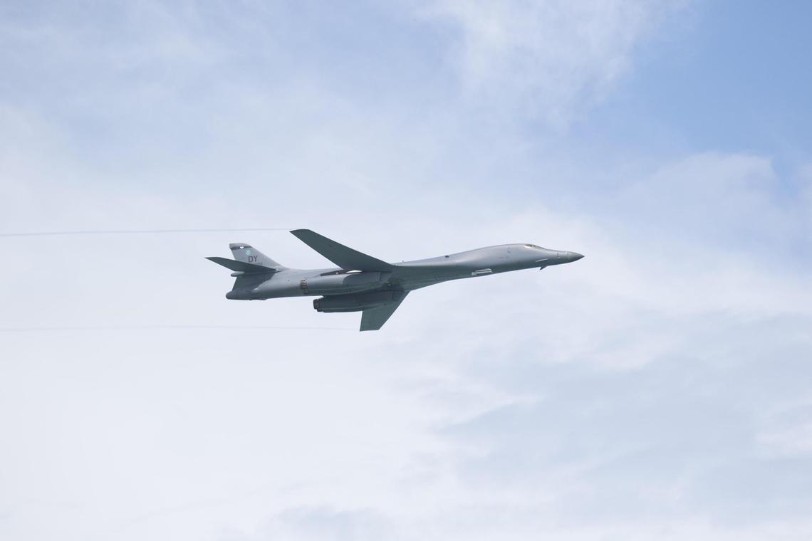 A U.S fighter jet flying over Miami Beach during the Hyundai Air & Sea Show on Sunday, may 27, 2018.