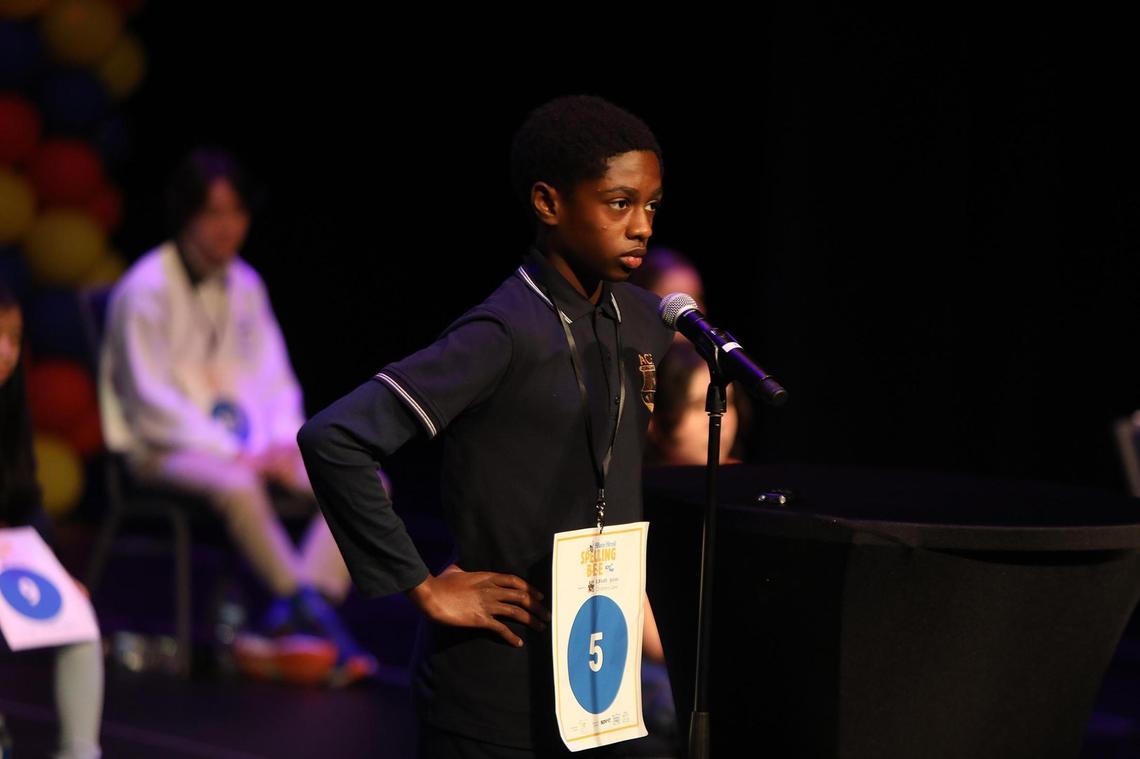 James Reese, a seventh-grader at Aventura City of Excellence Charter School, was one of 26 students competing Wednesday, March 15, 2023, in the 83rd Annual Miami Herald Spelling Bee.