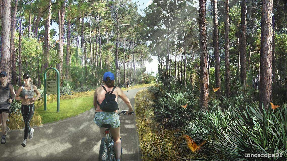A rendering of how an abandoned railway would look after being converted into the Ludlam Trail “linear” park. On Friday, Sept. 14, 2018, Miami-Dade commissioners approved a $25 million purchase of the five-mile corridor to create the biking and hiking trail.