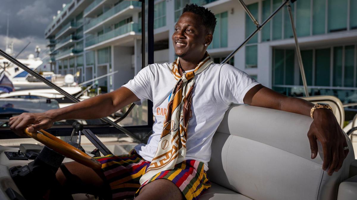 Miami, Florida - May 19, 2023 - Entrepreneur Oluwaseun Balogun on a yacht in Sunny Isles.