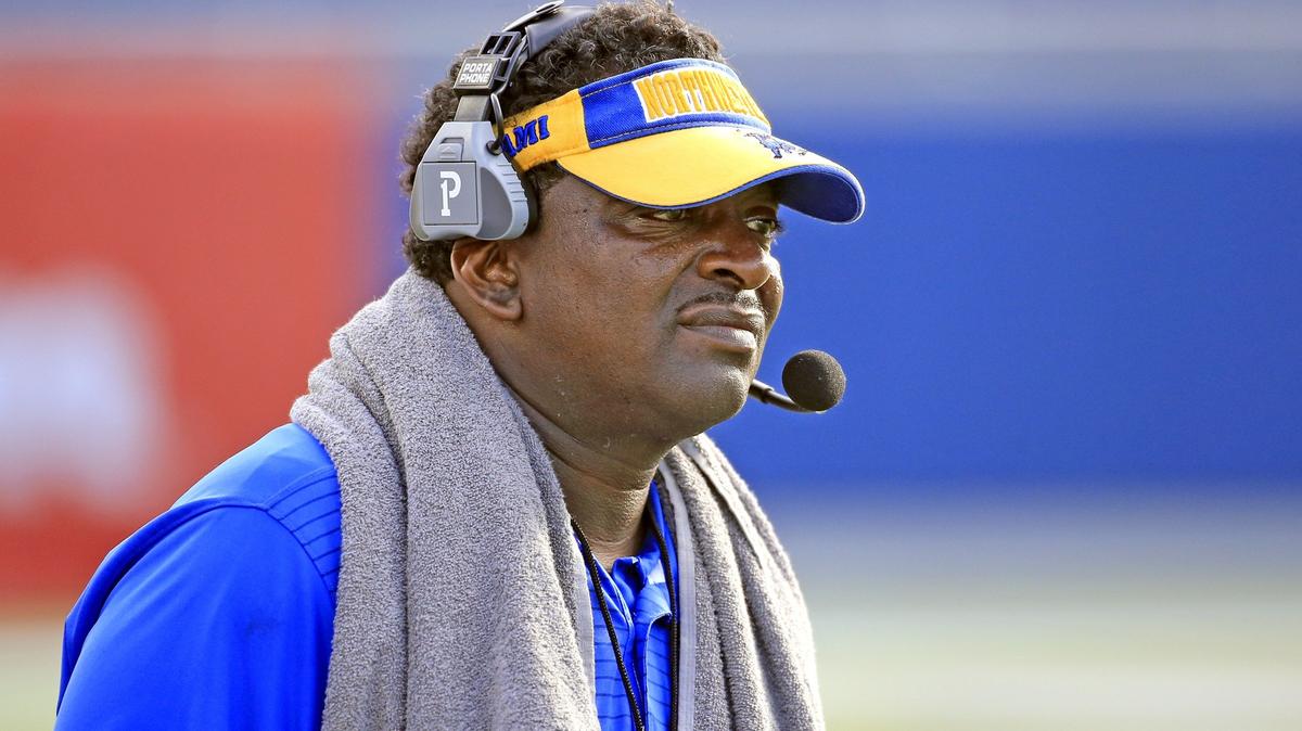 The Bulls head coach Max Edwards looks on as Miami Northwestern plays against Armwood Hawks during the Florida High School Athletic Association Class 6A State Championship at Camping World Stadium in Orlando on Saturday, December 8, 2018.