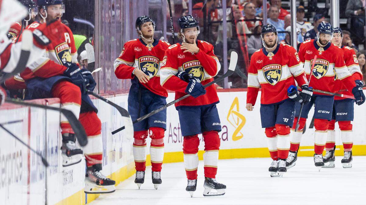 Florida Panthers center Jesper Boqvist (70) reacts after a play against the Carolina Hurricanes in the third period of Game 4 during the Eastern Conference final of the NHL Stanley Cup playoffs at Amerant Bank Arena on Monday, May 26, 2025, in Sunrise, Fla.