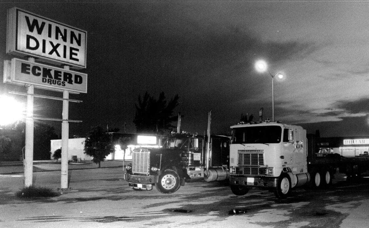 Trucks parked in the Winn Dixie lot off 441 and Griffin Road in Davie in 1986.
