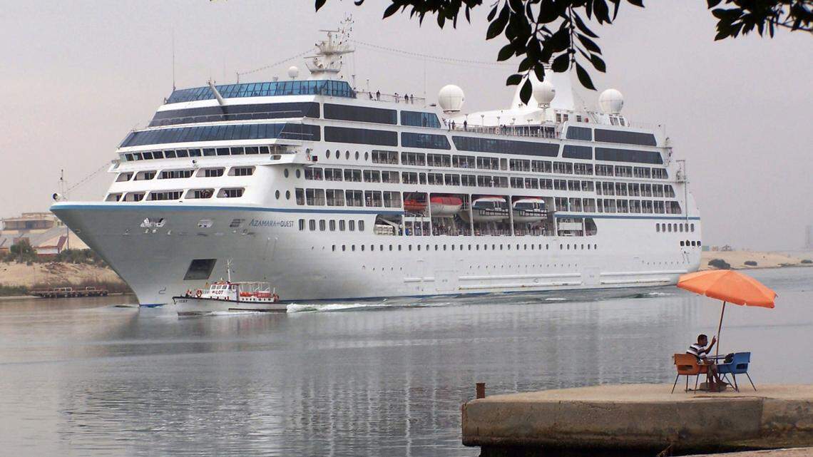 Azamara Quest, sails through the Suez canal, Egypt, in this April 30, 2010 file photo from the Red sea towards the Mediterranean sea on its way to Athens. (AP Photo/File)