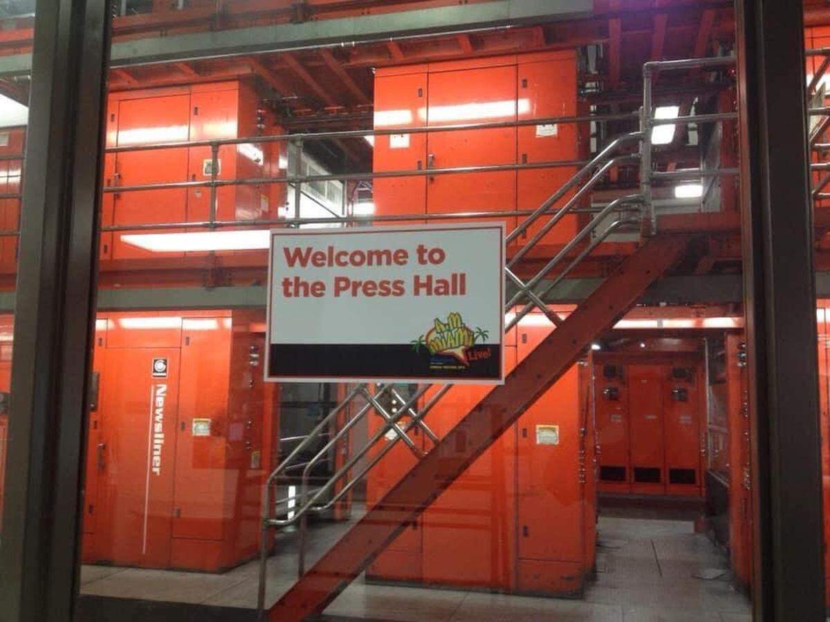 The interior of the pressroom when it was used by the Miami Herald.