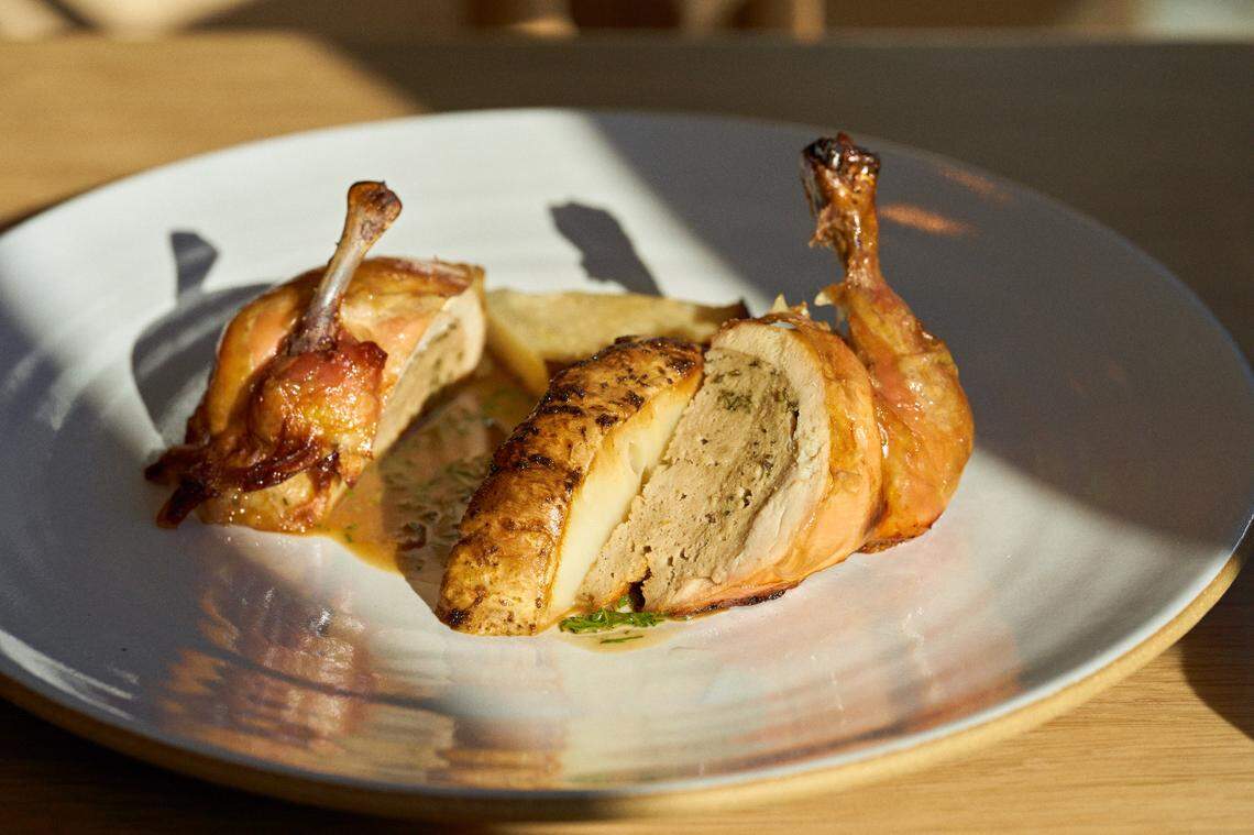 The chicken part of the Chicken & the Egg dish at MaryGold’s restaurant in Miami.