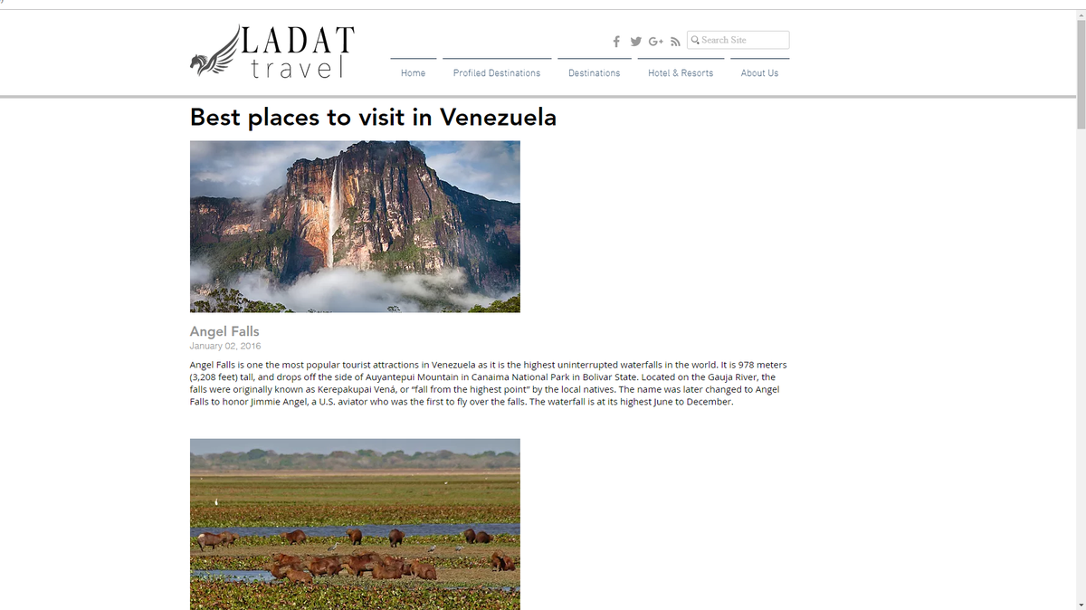 A screenshot of Tia Diaz-Balart’s website promoting travel to Venezuela. Her husband, U.S. Rep. Mario Diaz-Balart, is a critic of Venezuela and President Nicolas Maduro.