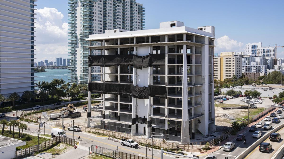 The skeleton of the South Shore Hospital pictured on Thursday, April 11, 2019. The building is being prepped for demolition.