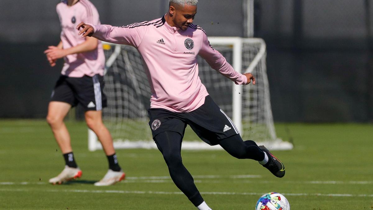 Inter Miami CF player Ariel Lassiter kicks the ball during the team’s first training session prior to the start of the new MLS season at the team’s training facility in Fort Lauderdale, Florida on Monday, January 17, 2022.