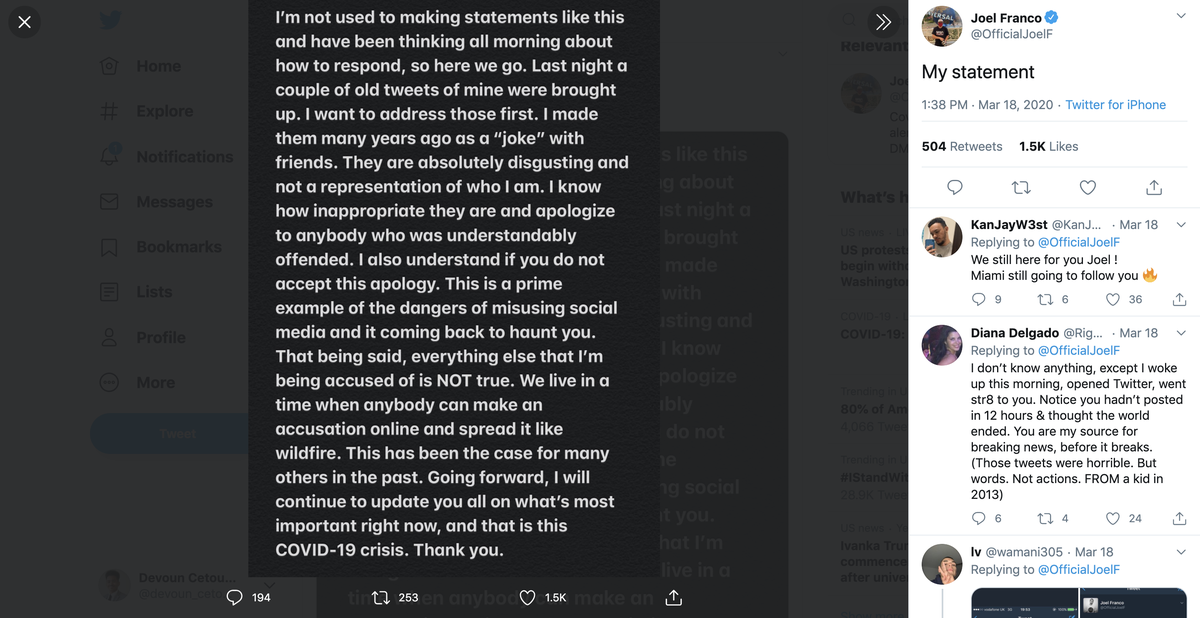 Joel Franco’s March Statement