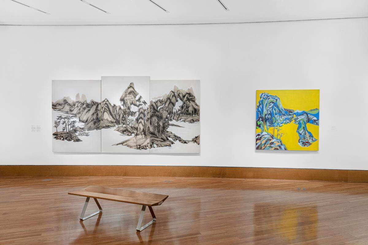 ““Huang con Chang” and “Paisaje Dorado” by Miguel Trelles.