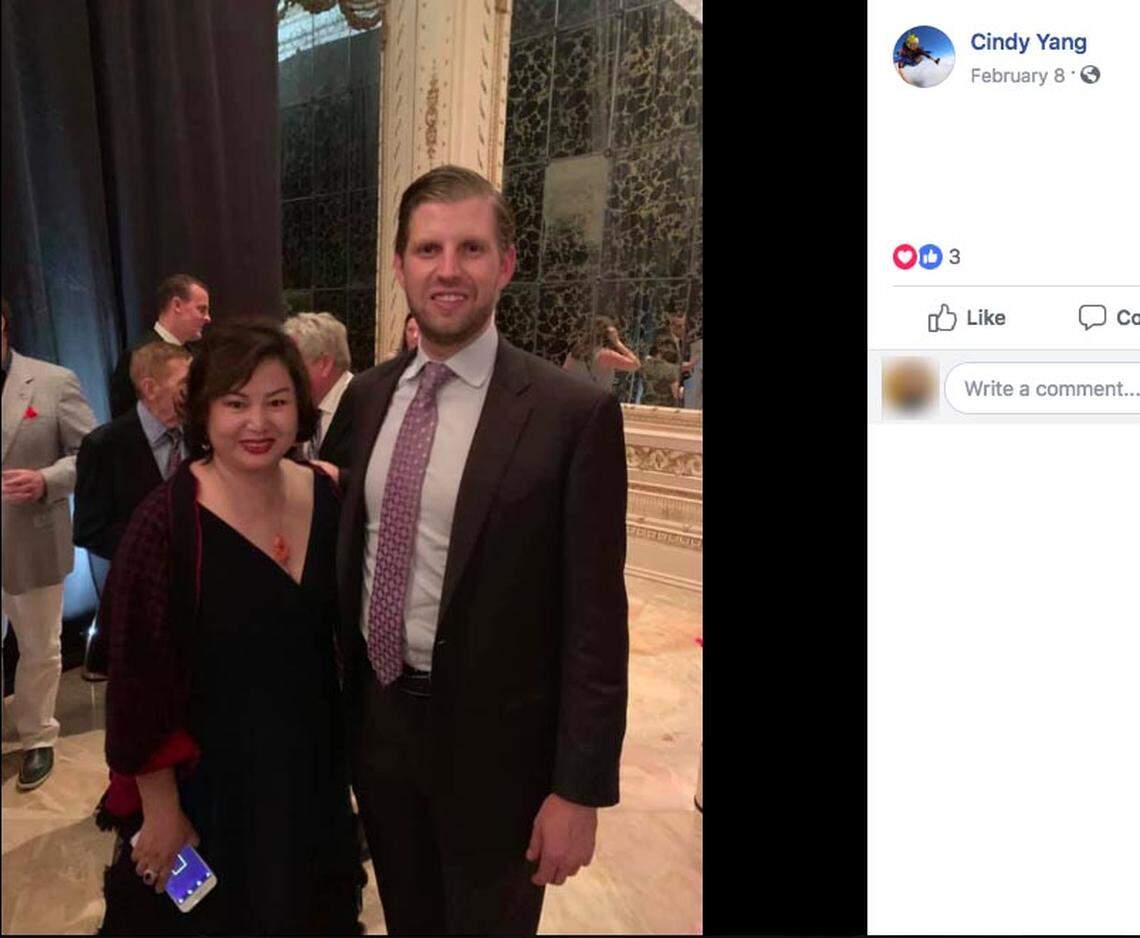 Cindy Yang posed with Eric Trump at Mar-a-Lago in 2019.