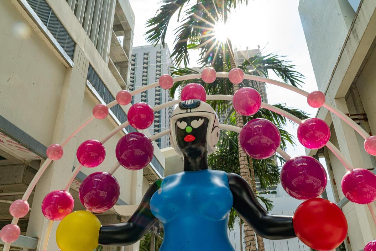 “Undom Endgle (Undom Endgle and the Mound Meat Cycle)” by artist Trenton Doyle Hancock depicts a superhero goddess.