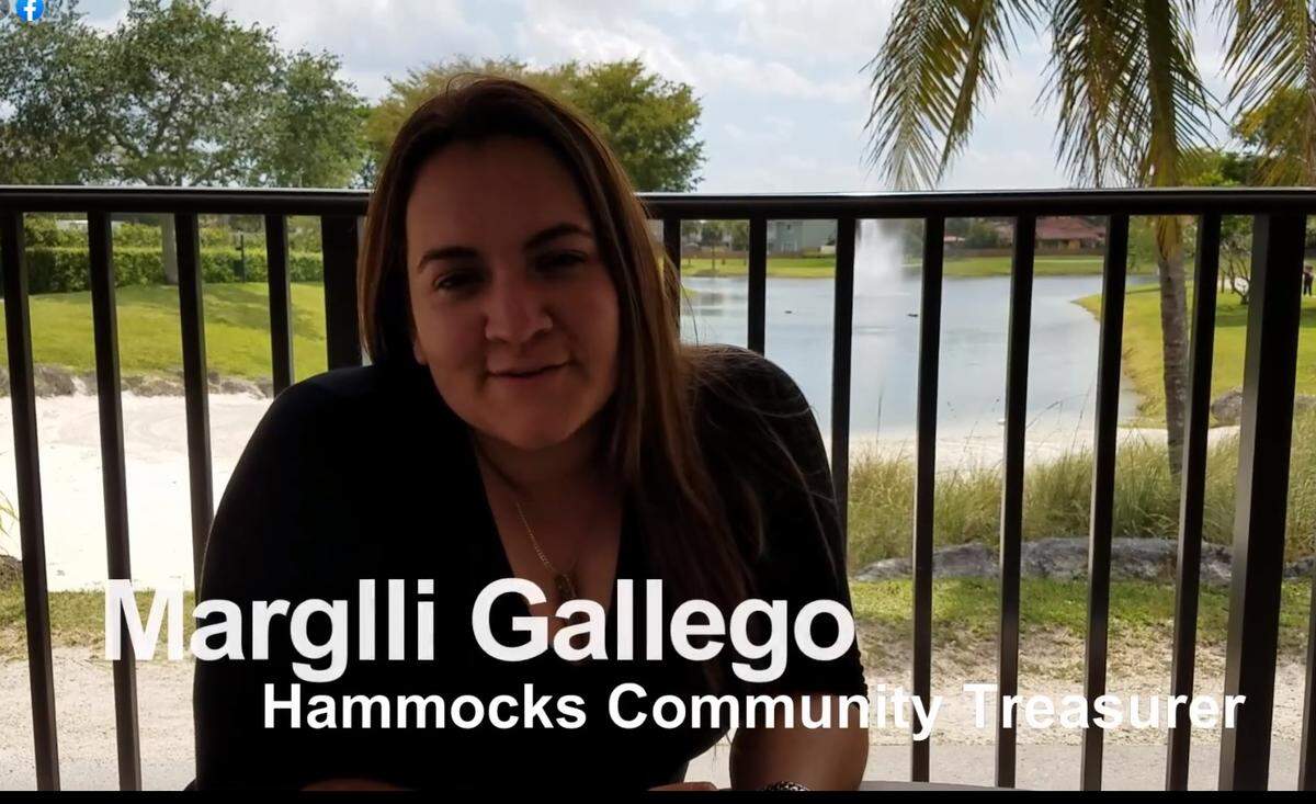 Marglli Gallego, tesorera y presidenta de la Hammocks Community Association, en la imagen de un video de la organización.