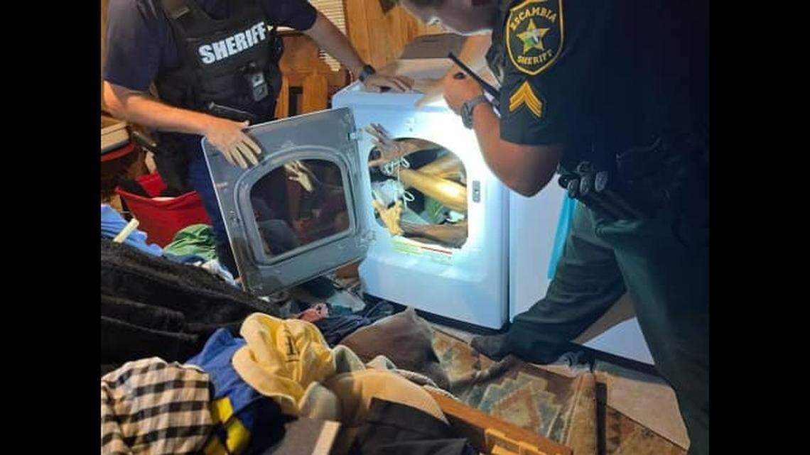 A fugitive trying to outwit deputies was captured in the strangest of places when searchers thought to check a small dryer in the laundry room, according to investigators in the Florida Panhandle.
