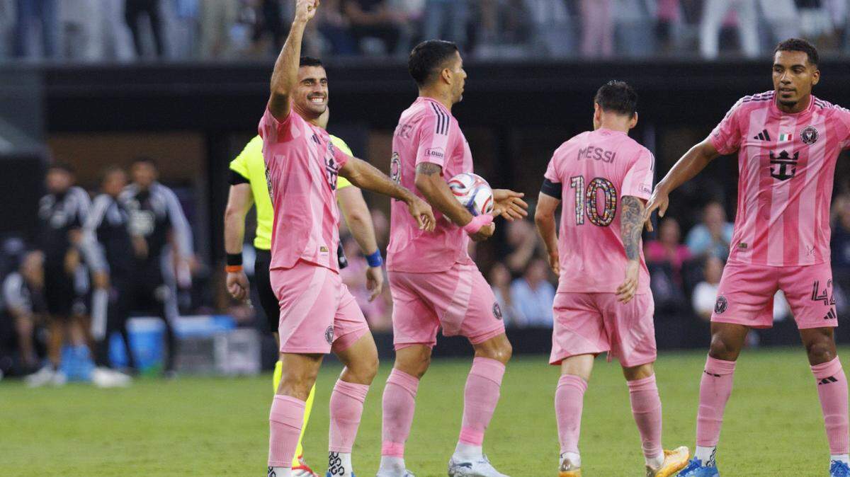 Inter Miami CF forward Germán Berterame (19) reacts to the fans after scoring a goal against the Philadelphia Union during the first half of a game on Sunday, May 24, 2026, at Nu Stadium at Miami Freedom Park in Miami, Fla.