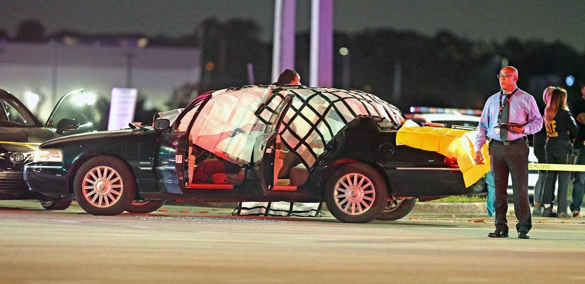 A vehicle that appears to be part of the crime scene where a UPS delivery truck, carjacked after  a robbery in Coral Gables, was the center of a shootout amid traffic at Flamingo Road and Miramar Parkway, Dec.  5, 2019.
