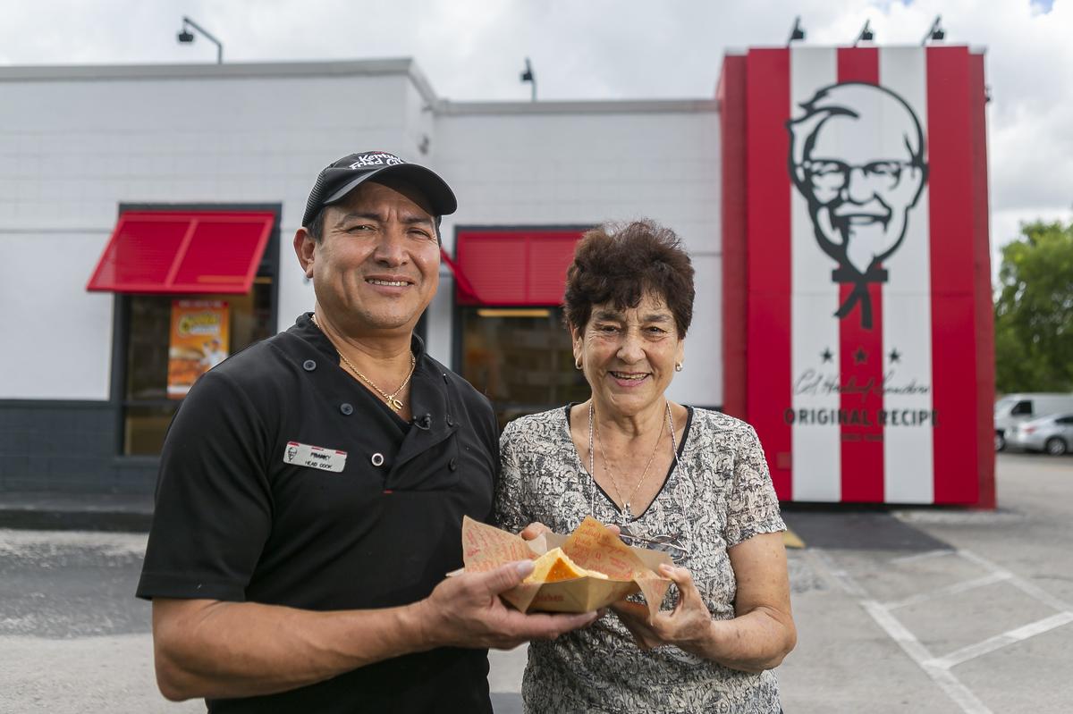 Frank Turcios and Blanca Rosa Ortiz are the only people at this KFC in Hialeah that know how to make the famous flan from scratch.