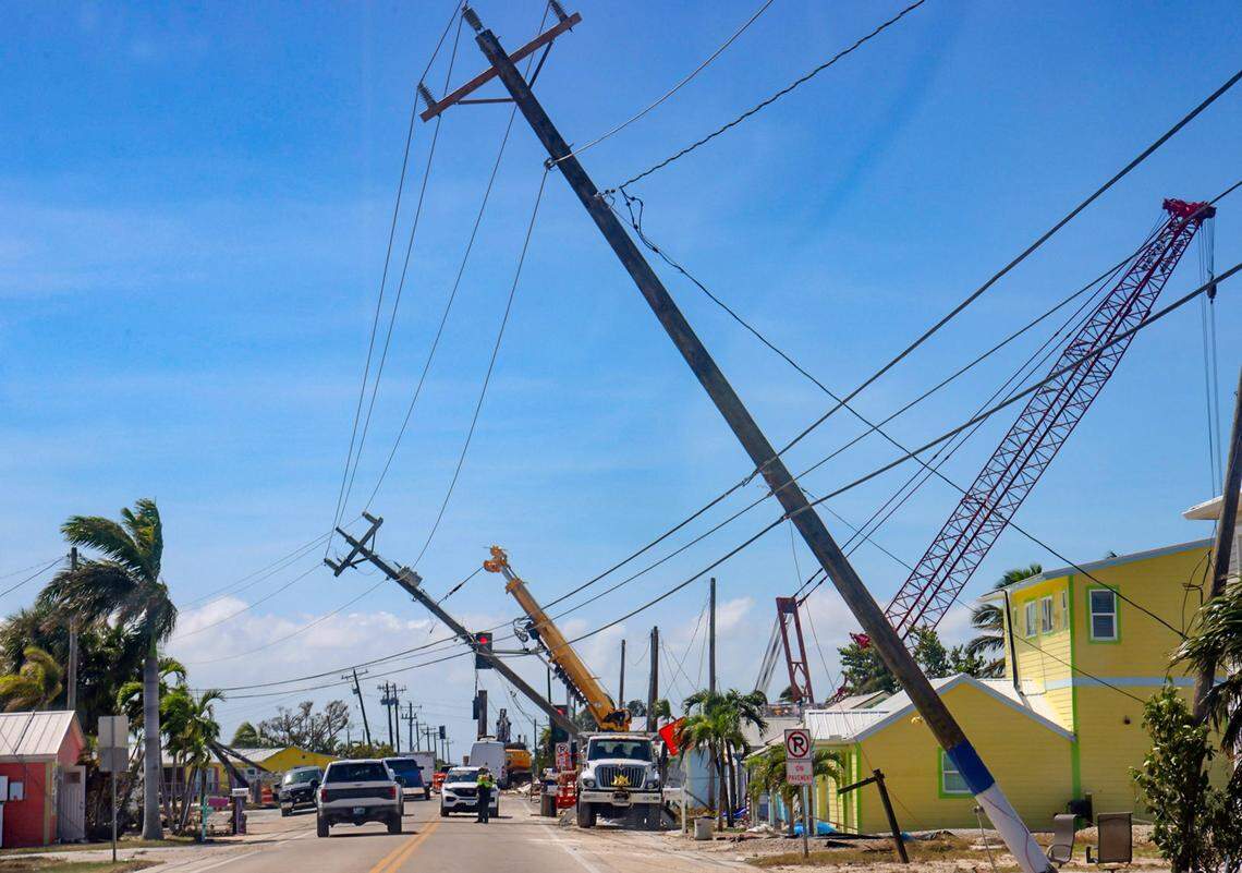 Vehicles navigate the damage from hurricanes Ian and now Milton as access to Matlacha is reduced to one lane bridge. Two years ago Hurricane Ian gave little Matlacha, a colorful artist colony in southwest Florida, a formidable blow. Hurricane Milton just about finished it off. About 12 hours after Milton blew though, power lines were down, homes were damaged and residents try to remove debris and again try to recover their daily lives on Thursday, October 10, 2024, in Matlacha, Florida.