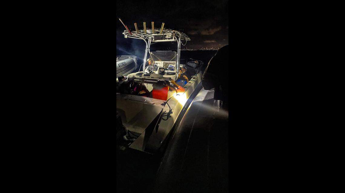 A U.S. Customs and Border Protection Air and Marine Operations boat crew stops a suspected migrant-smuggling vessel off Miami on Sunday, April 26, 2026.