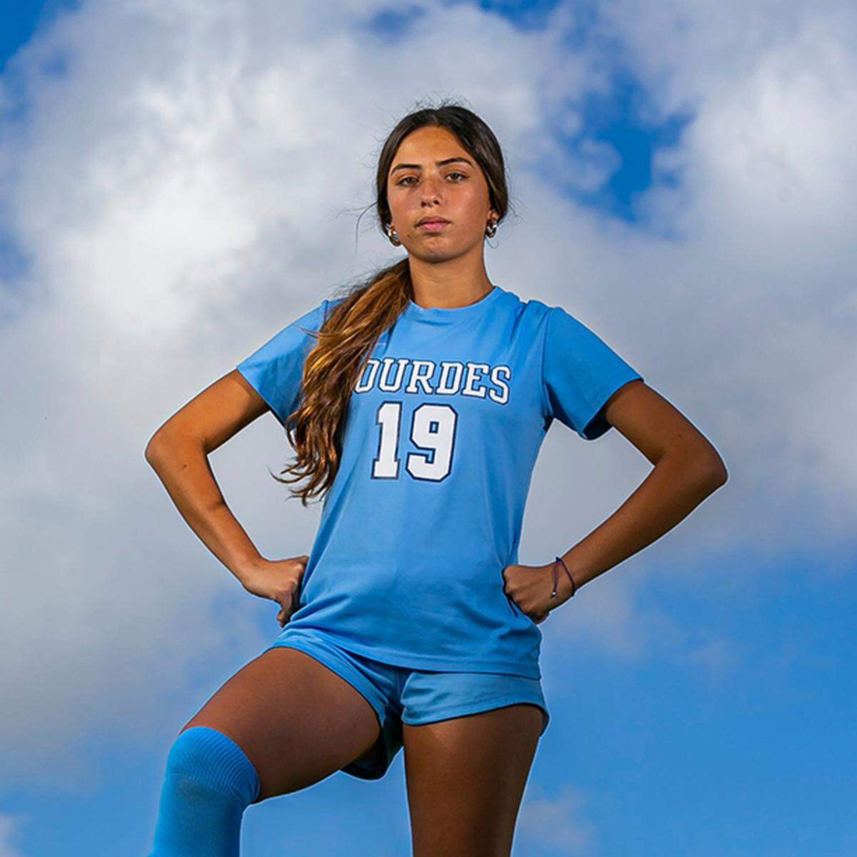 Dade Soccer Big School Player of the Year Katerina Puig, from Lourdes Academy, at A.D. Barnes Park in Miami, Florida on Tuesday, March 8, 2022. She was badly injured in the George Pino boat crash over the Labor Day weekend in 2022.