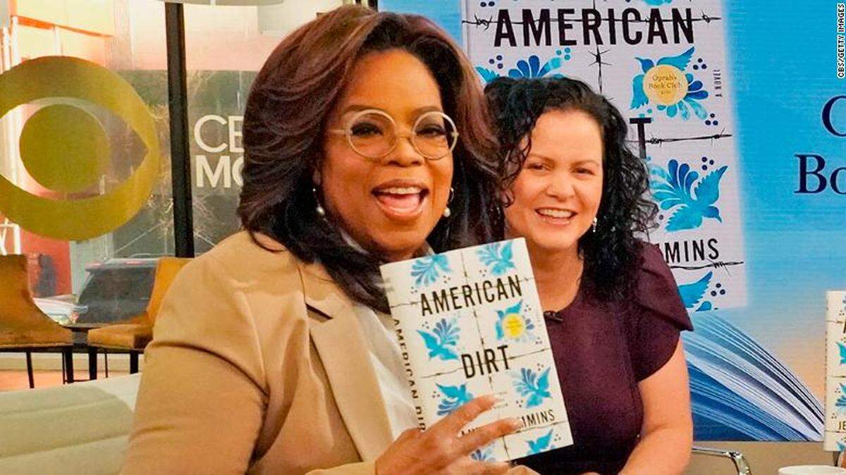 Oprah Winfrey with touts author Jeanine Cummins’ novel “American Dirt,” which has spawned a debate about cultural appropriation.