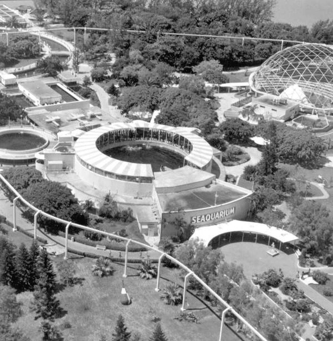 An aerial view of the Miami Seaquarium on Virginia Key in the 1960s.