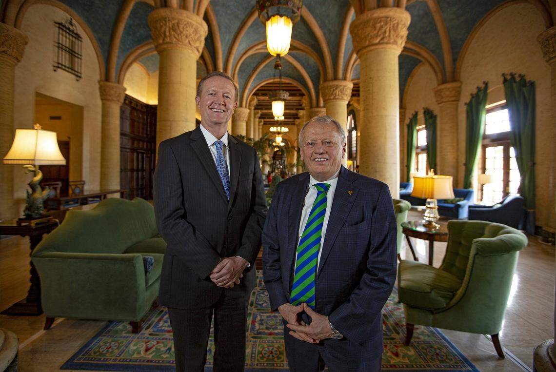 Standing in the renovated lobby of the Biltmore Hotel are Matthias Kammerer, managing director, left, and Gene Prescott, president and CEO, on Tuesday, June 26, 2018.