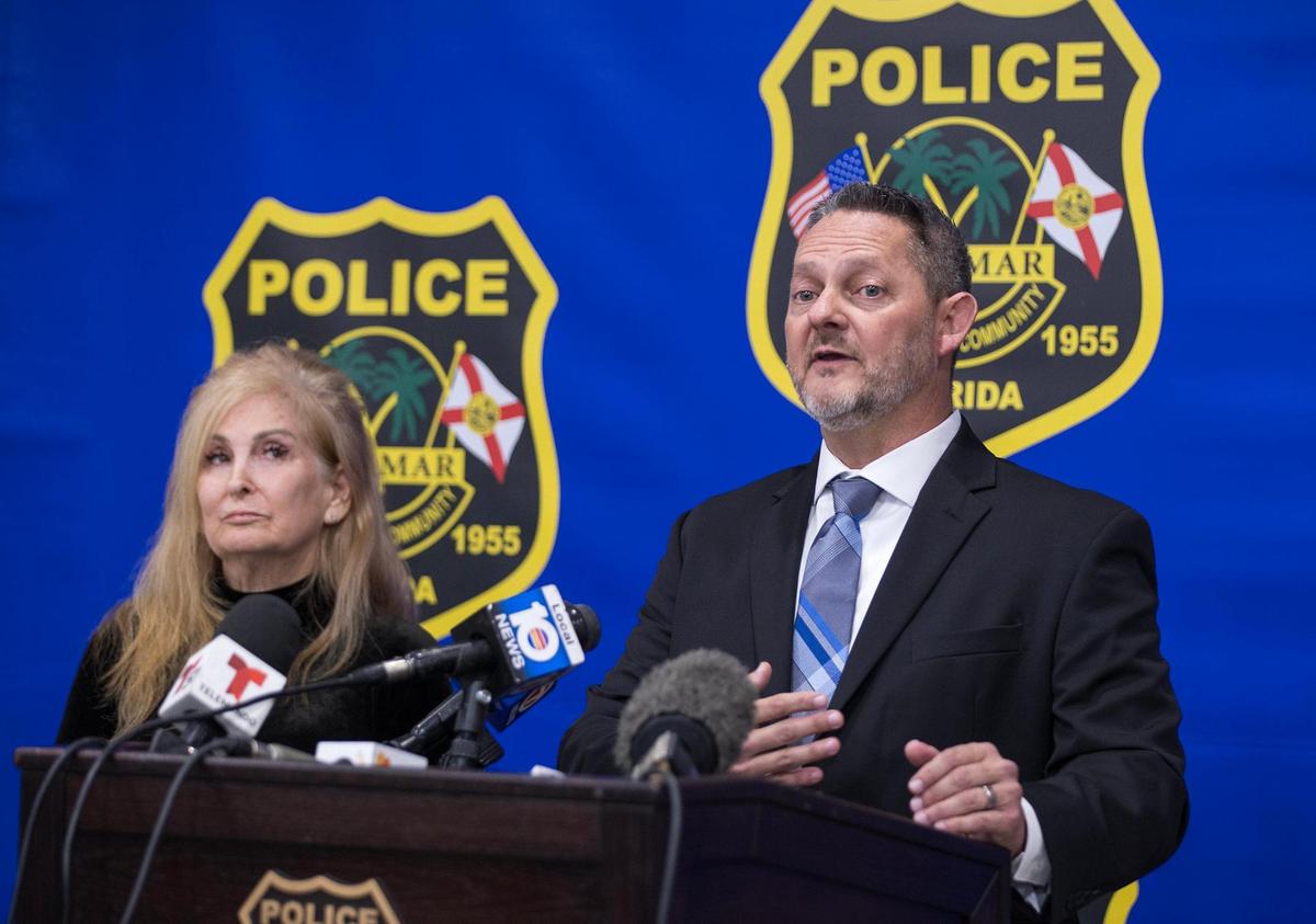 Lori Halpern, the sister of William “Billy” Halpern, who was brutally murdered in his home, joined Miramar Police Detective Danny Smith, as he announced new developments in the murder case that happened 37 years ago, at a press conference at the police headquarters on Wednesday, January 17, 2024.