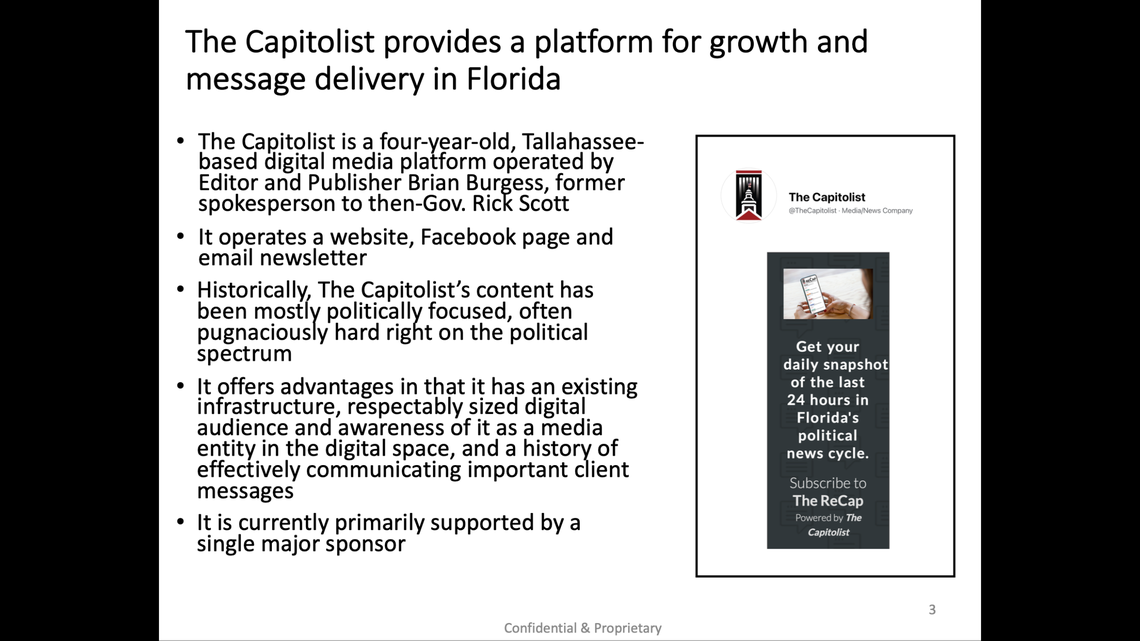 The Capitolist was an increasingly important resource for FPL, consultants working for the company noted in a 2021 strategy report prepared for Eric Silagy, president and CEO of the power company.