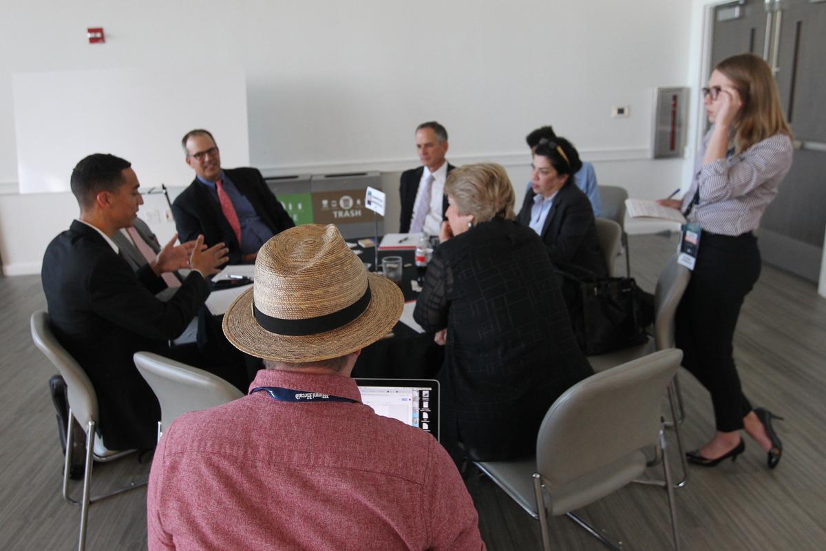 Florida Influencer  Chris Caines (left) of FIU leads a breakout session on transportation and infrastructure on Tuesday, November 13, 2018 during the Florida Priorities Summit at the University of Miami.  The Florida Influencer Series, is the beginning of a conversation among leaders, decision makers, and voters to put a sharp focus on a shared vision for Florida.