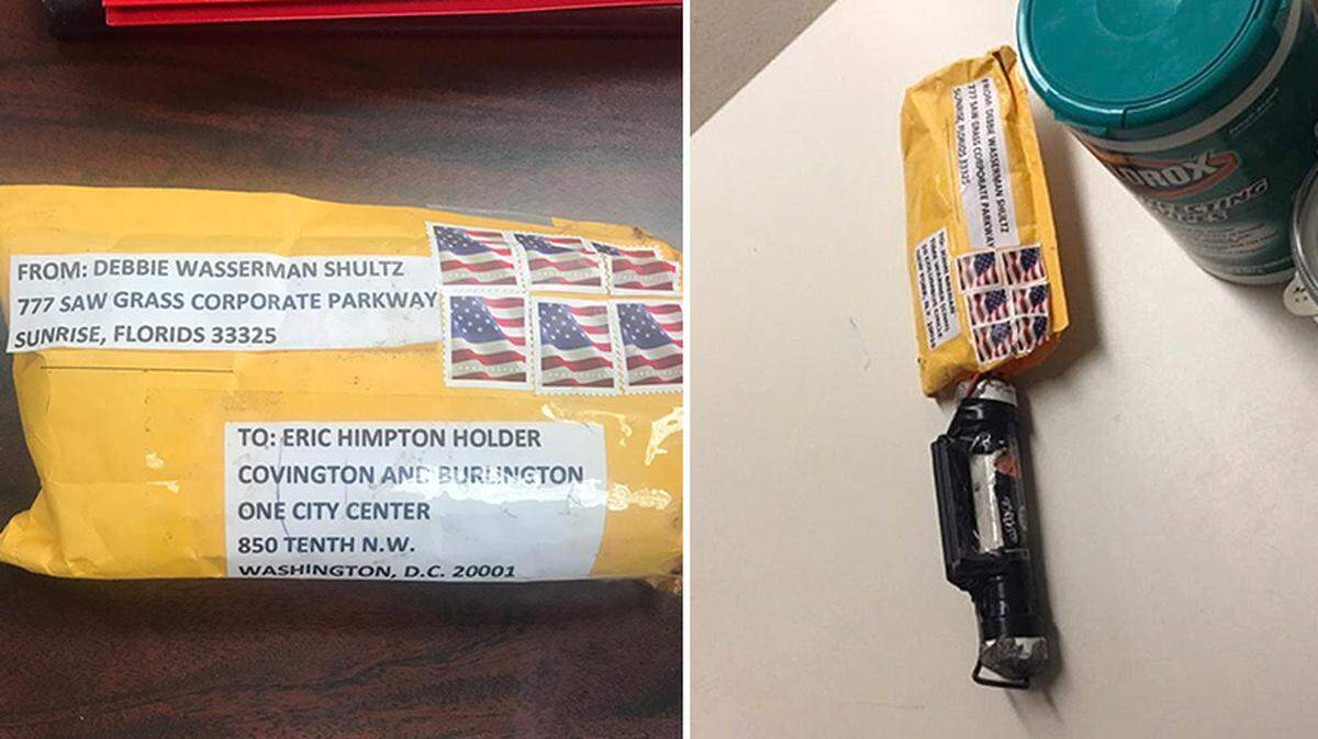 Two of the suspicious packages that used the return address for the Sunrise office of U.S. Rep. Debbie Wasserman Schultz.